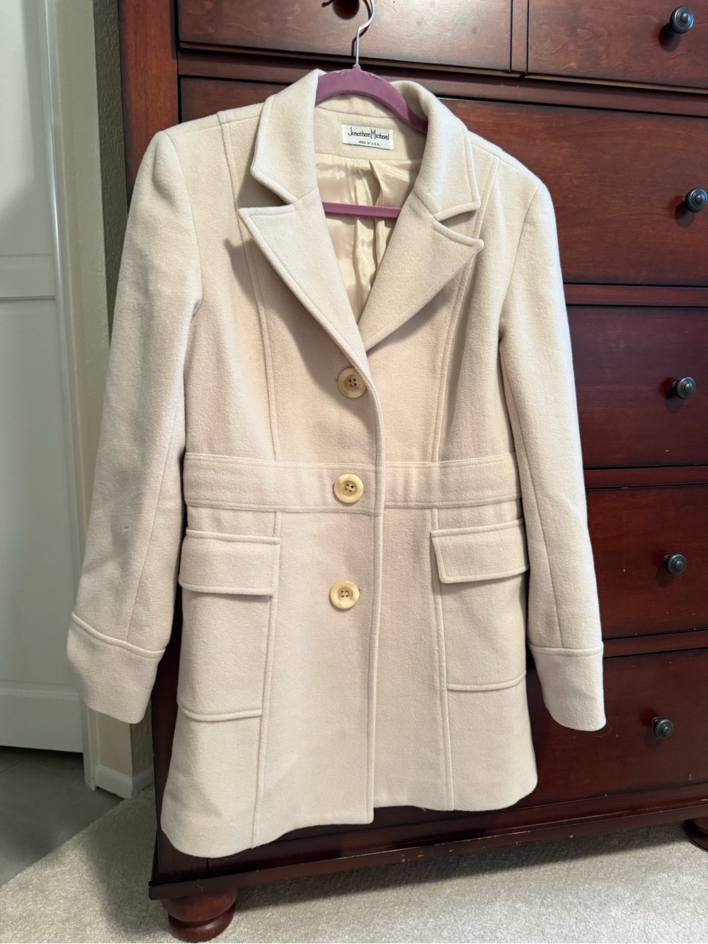 Jennifer Moore Cream Tailored Pea Coat with Notch Lapel